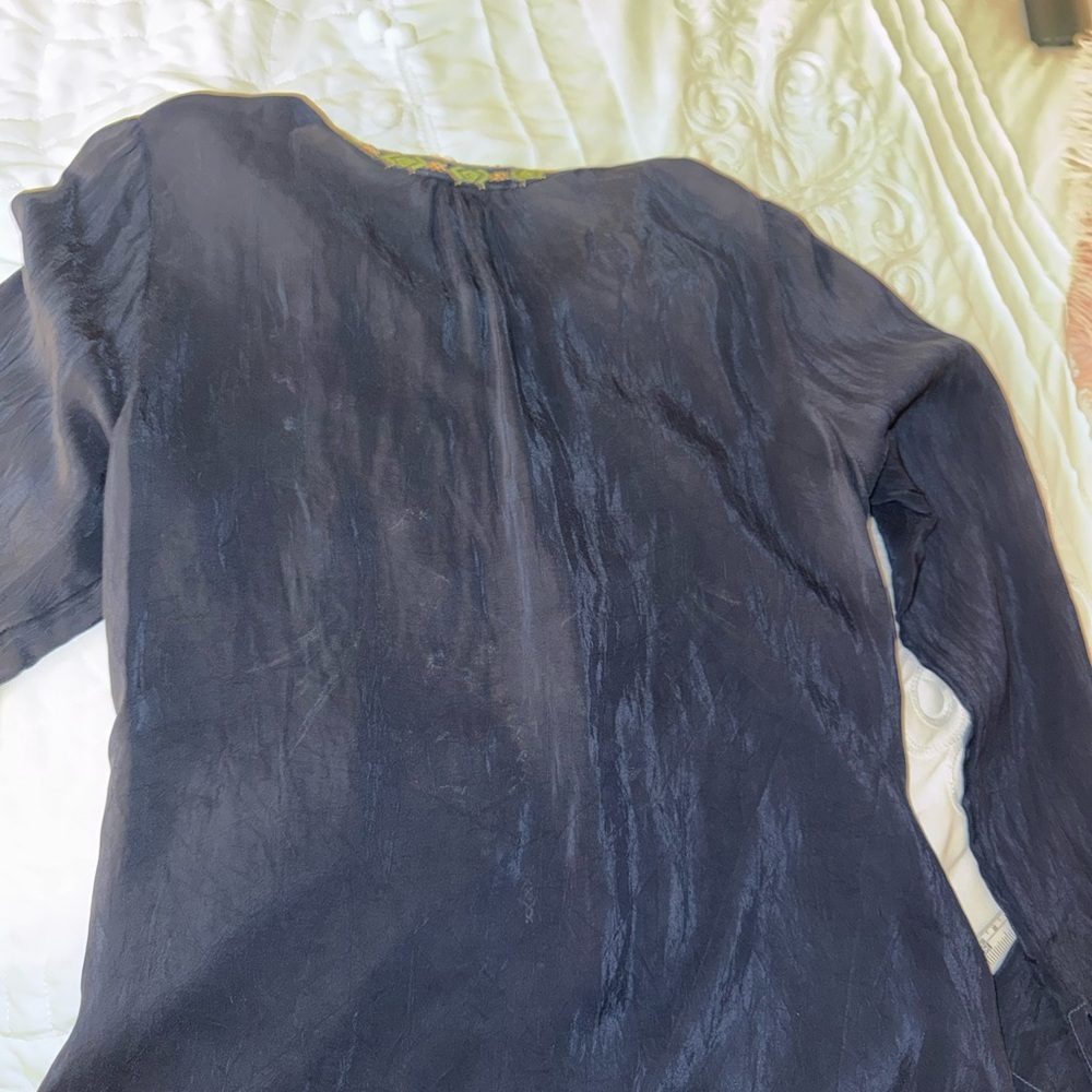 Johnny Was Embroidered Serendipity Tunic Top Cupra Rayon Royal Navy Blue XS Boho - Picture 16 of 16
